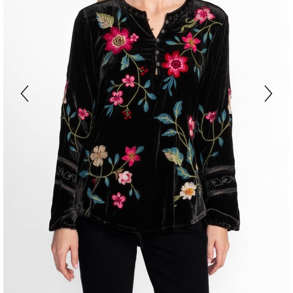 Johnny Was Velvet Embroidered Blouse Black